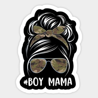 Boy Mom Messy Bun Women Camouflage Mother's Day 2025 Boy Mom Sticker